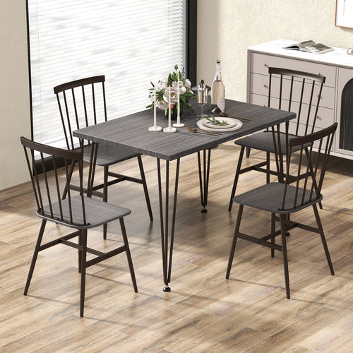 5-Piece Dining Table Set for 4 with 360° Swivel Feet for Small Place-Grey Oak, Gray