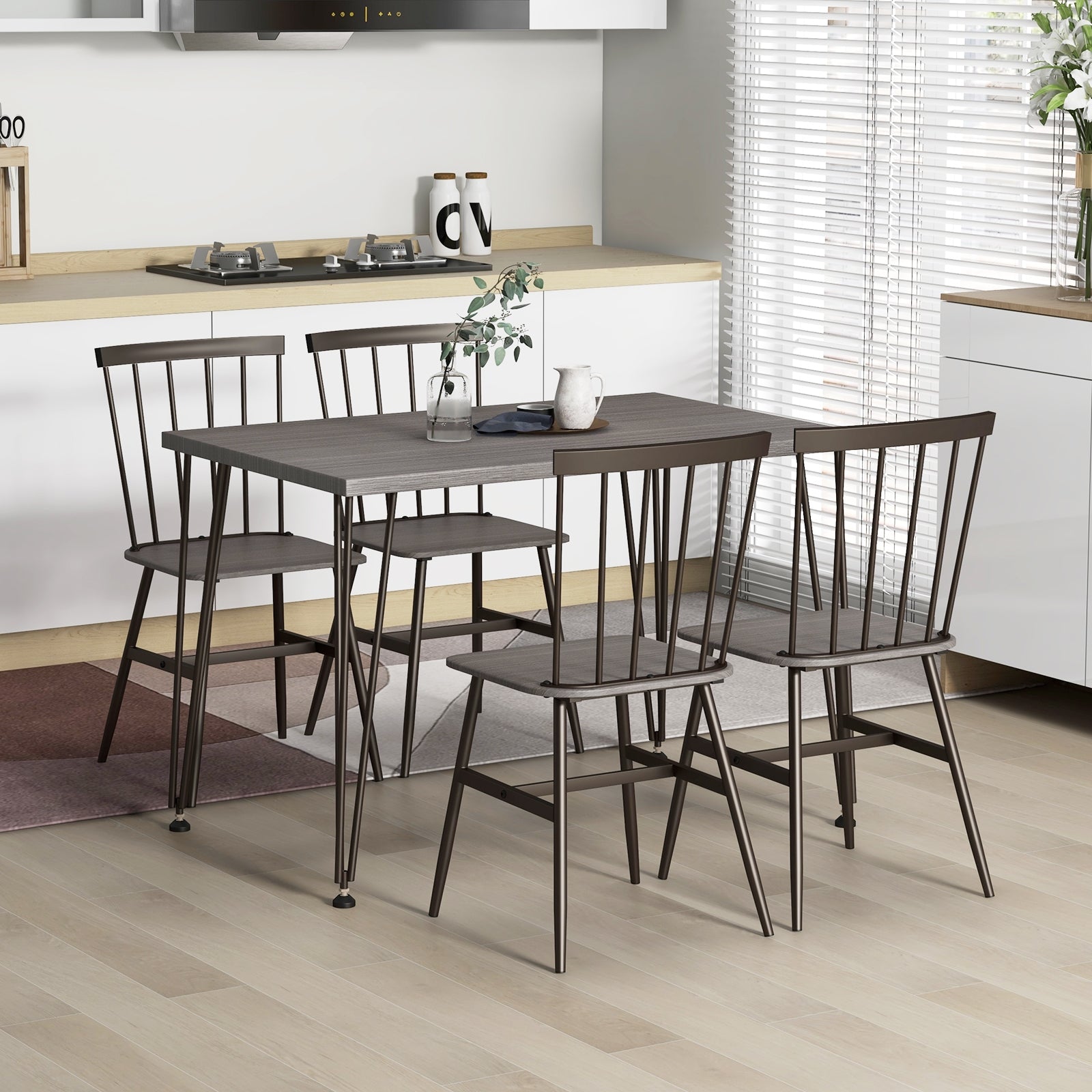 5-Piece Dining Table Set for 4 with 360° Swivel Feet for Small Place-Grey Oak, Gray Dining Room Sets at Gallery Canada