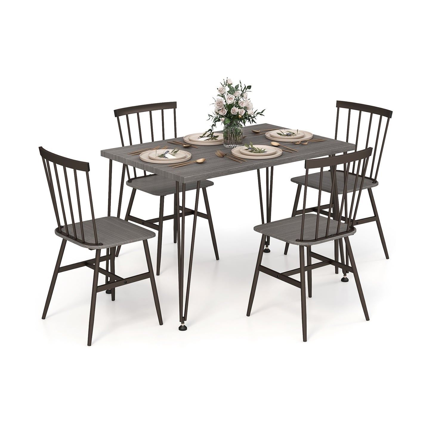 5-Piece Dining Table Set For 4, 360° Swivel Feet, Small Place, Gray, Grey Oak Dining Room Sets at Gallery Canada