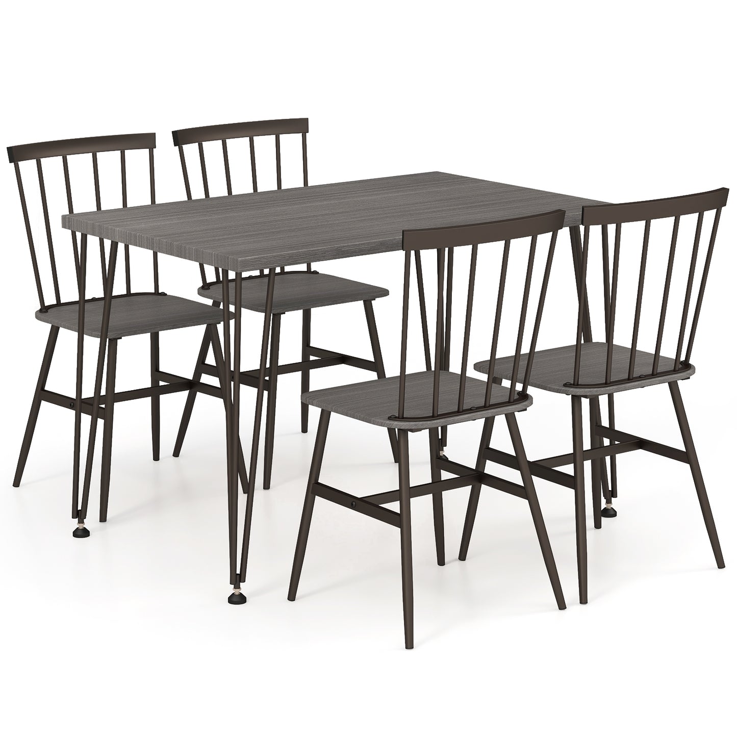 5-Piece Dining Table Set for 4 with 360° Swivel Feet for Small Place-Grey Oak, Gray Dining Room Sets at Gallery Canada