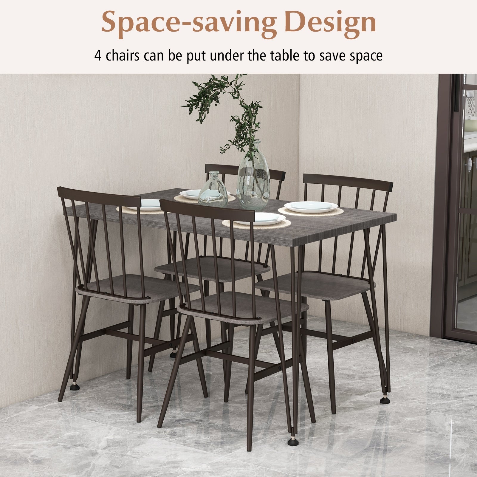 5-Piece Dining Table Set for 4 with 360° Swivel Feet for Small Place-Grey Oak, Gray Dining Room Sets at Gallery Canada