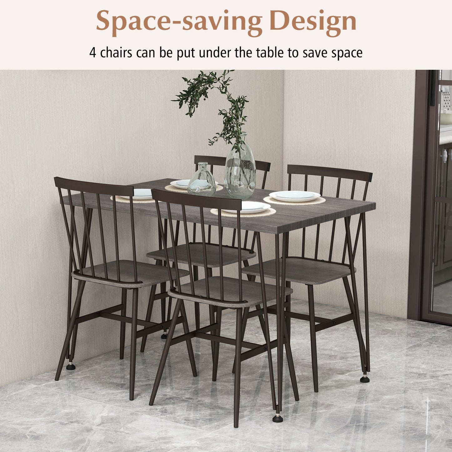 5-Piece Dining Table Set for 4 with 360° Swivel Feet for Small Place-Grey Oak, Gray Dining Room Sets at Gallery Canada