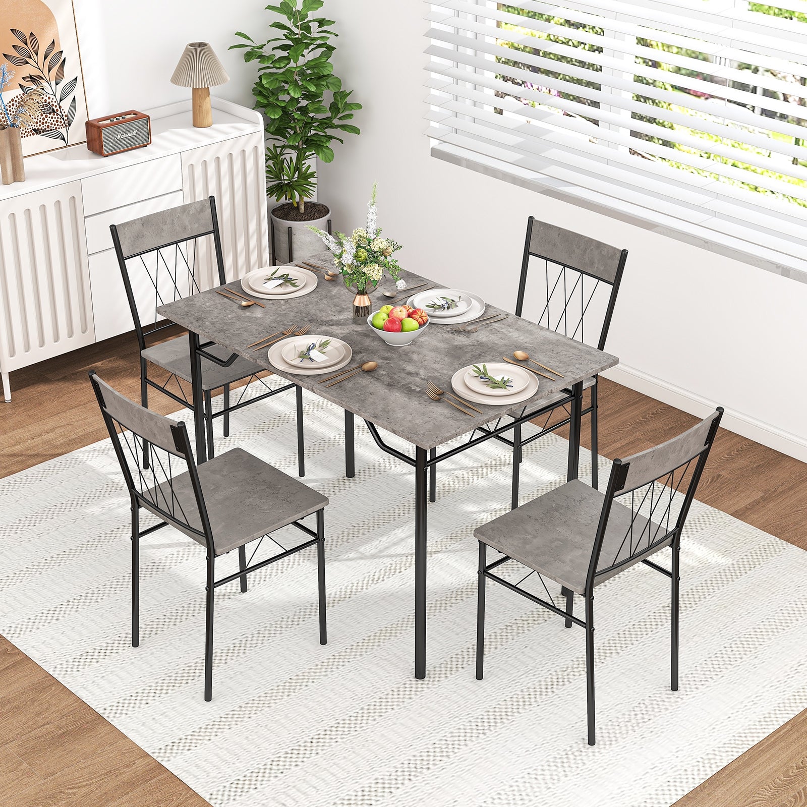 5-Piece Dining Table Set for 4 with Kitchen Table and 4 Dining Chairs, Gray Dining Room Sets at Gallery Canada