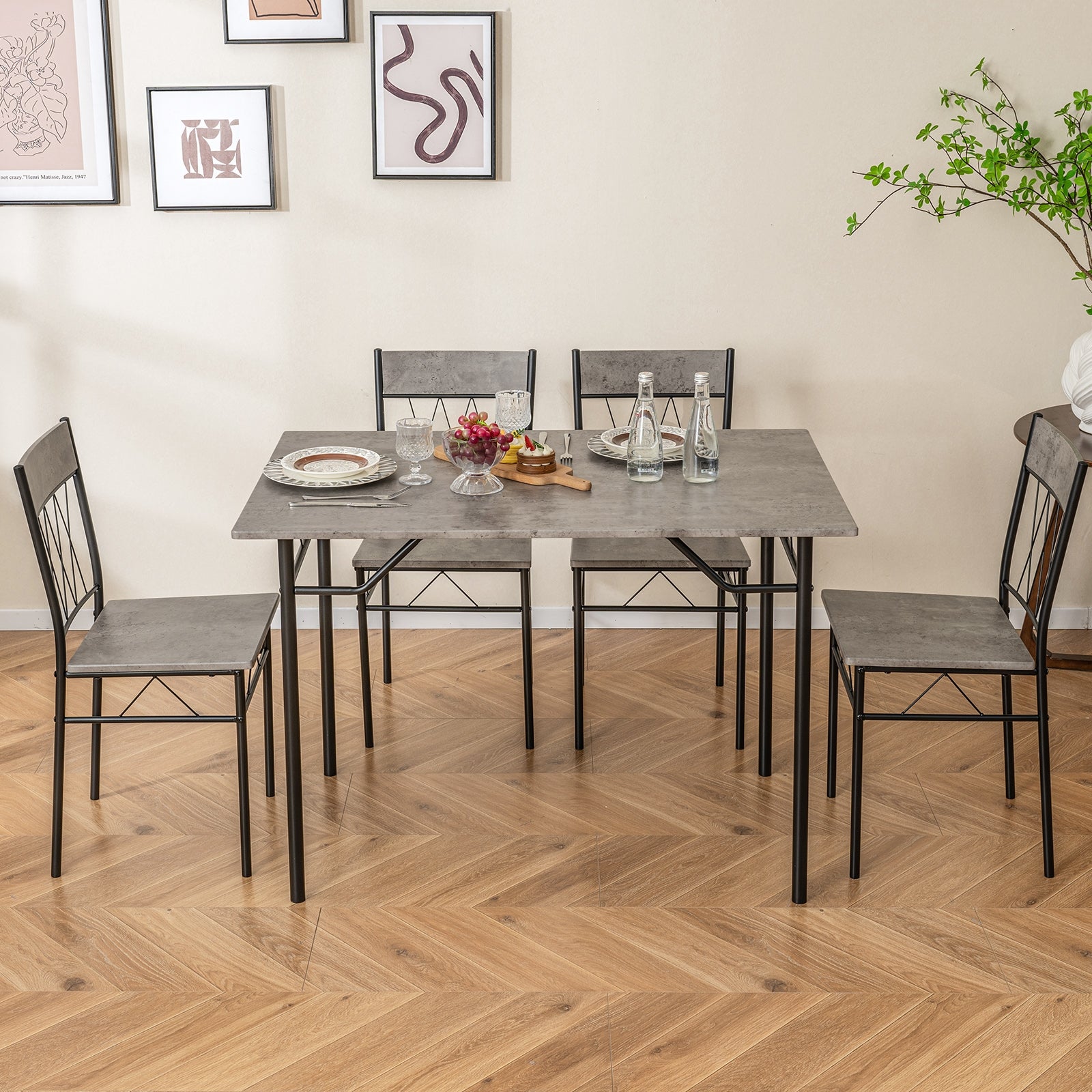 5-Piece Dining Table Set for 4 with Kitchen Table and 4 Dining Chairs, Gray Dining Room Sets at Gallery Canada