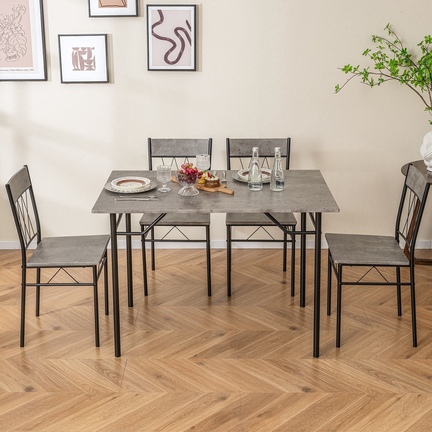 5-Piece Dining Table Set for 4 with Kitchen Table and 4 Dining Chairs, Gray Dining Room Sets at Gallery Canada
