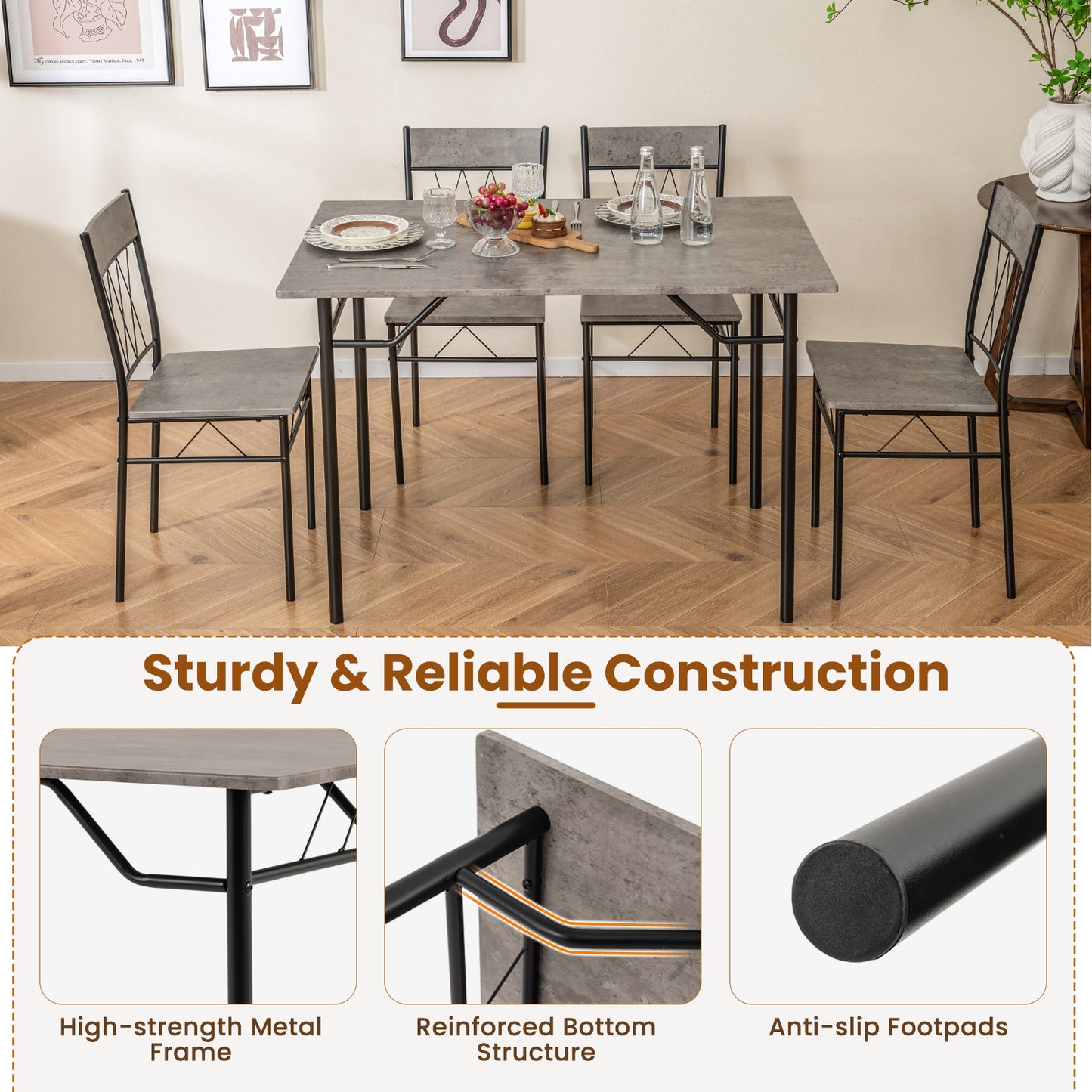 5-Piece Dining Table Set for 4 with Kitchen Table and 4 Dining Chairs, Gray Dining Room Sets at Gallery Canada