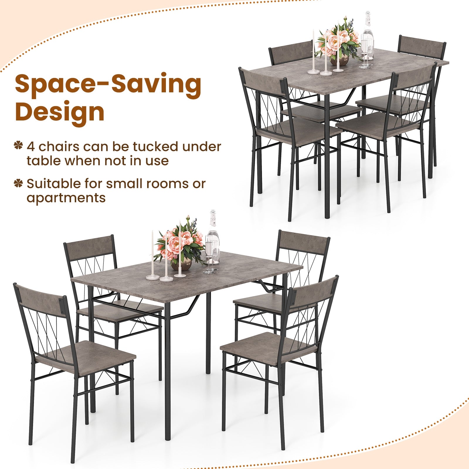 5-Piece Dining Table Set for 4 with Kitchen Table and 4 Dining Chairs, Gray Dining Room Sets at Gallery Canada
