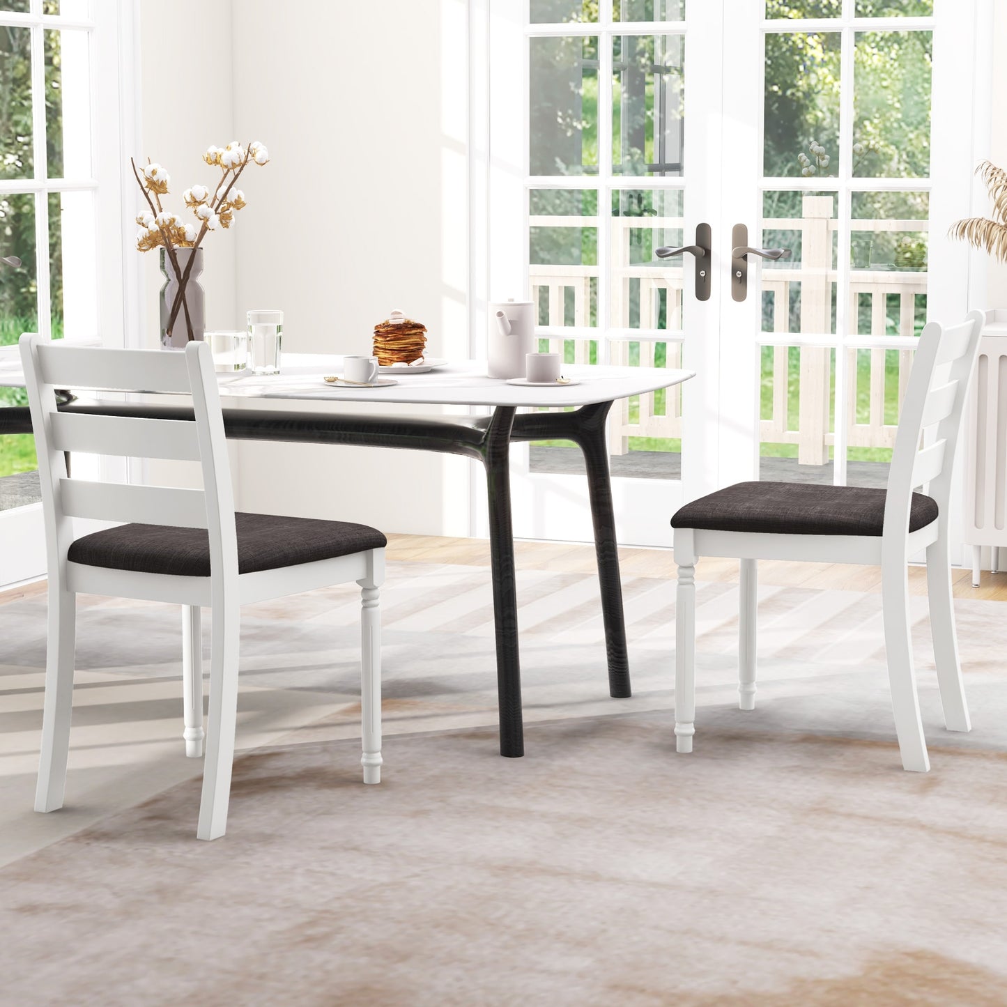 Set of 2 Rubber Wood Dining Chairs with Upholstered Seat, White Dining Chairs at Gallery Canada