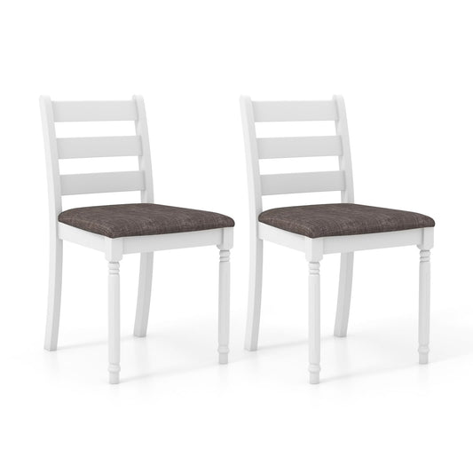 Rubber Wood Dining Chairs, Upholstered Seat, Set of 2, White