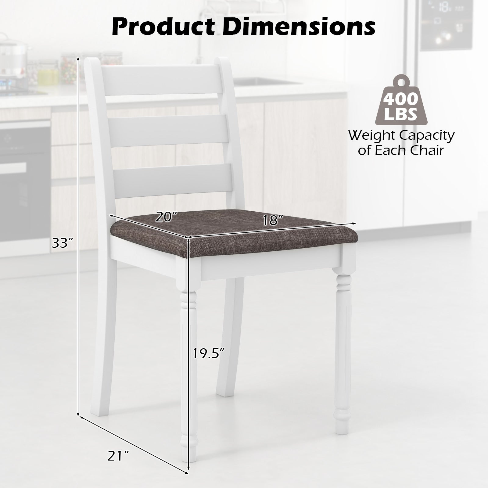 Set of 2 Rubber Wood Dining Chairs with Upholstered Seat, White Dining Chairs at Gallery Canada