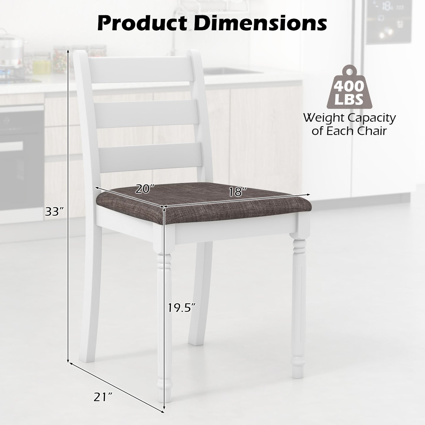 Set of 2 Rubber Wood Dining Chairs with Upholstered Seat, White Dining Chairs at Gallery Canada