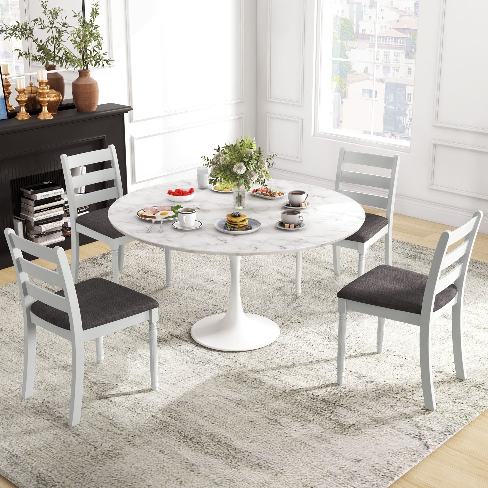 Set of 2 Rubber Wood Dining Chairs with Upholstered Seat, White Dining Chairs at Gallery Canada