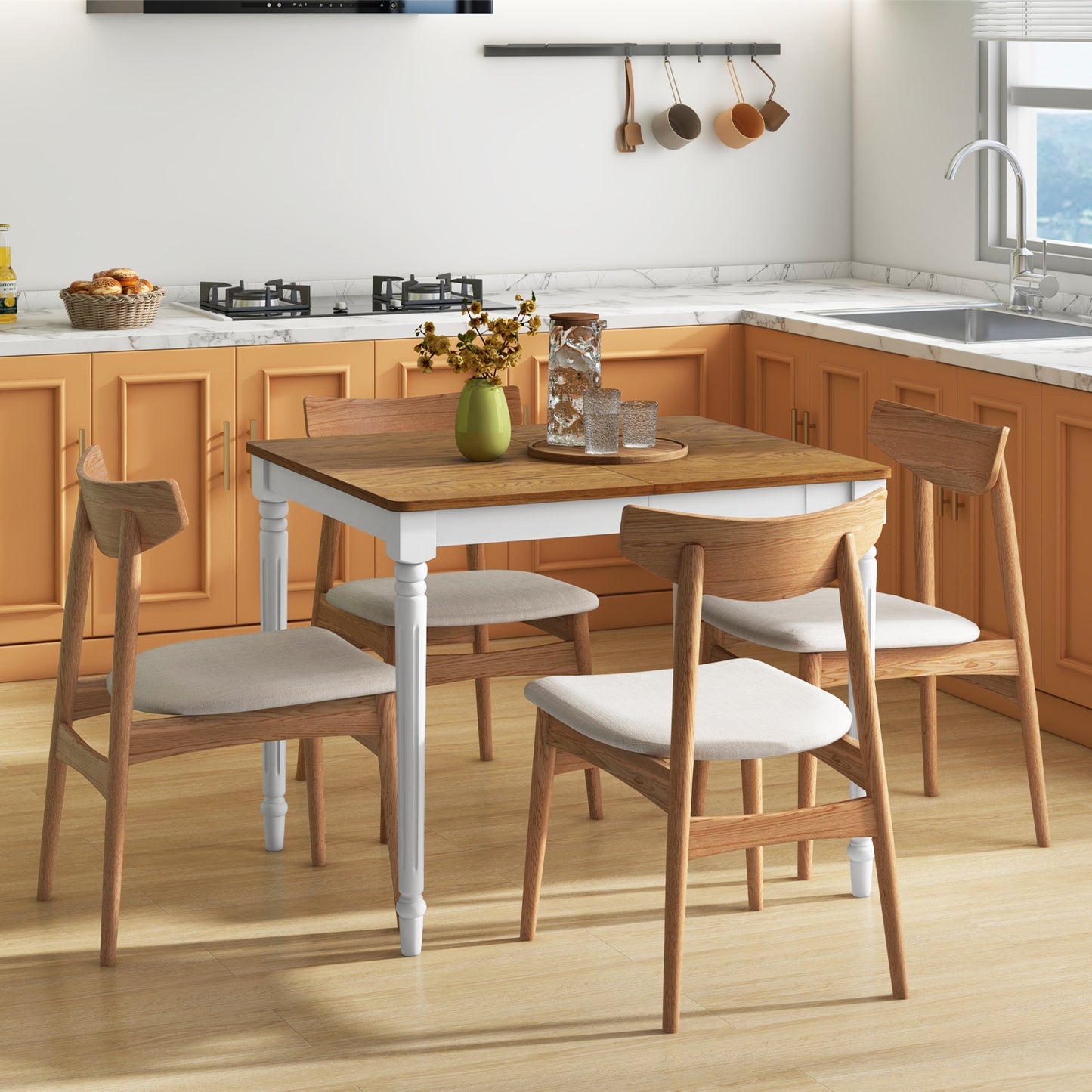 Extendable Dining Table with Rubber Wood Legs for 4-8 People, White Dining Tables at Gallery Canada