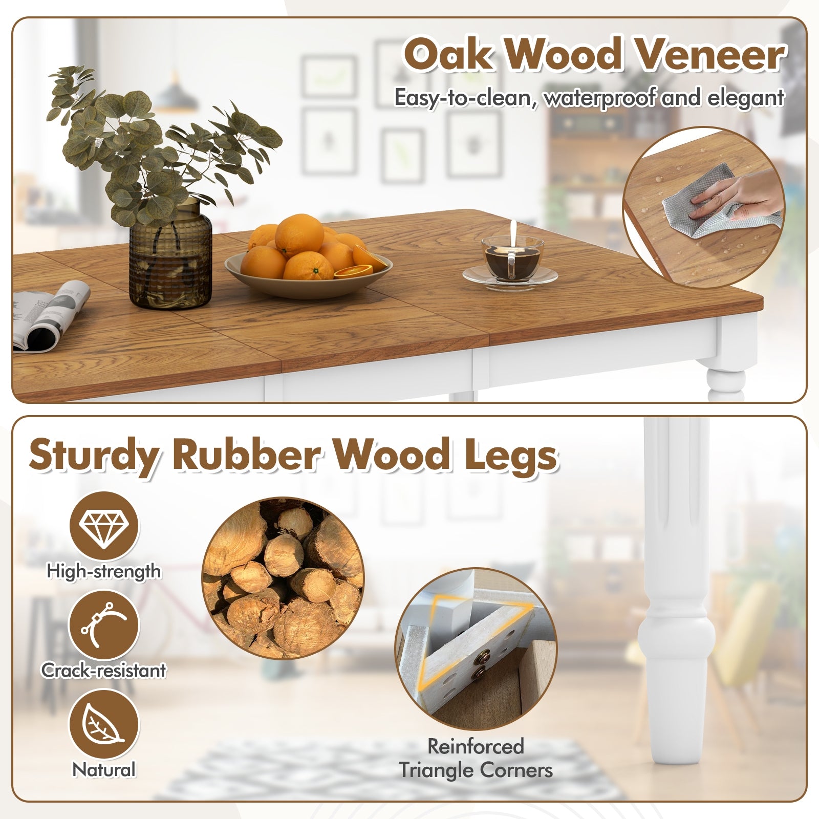 Extendable Dining Table with Rubber Wood Legs for 4-8 People, White Dining Tables at Gallery Canada