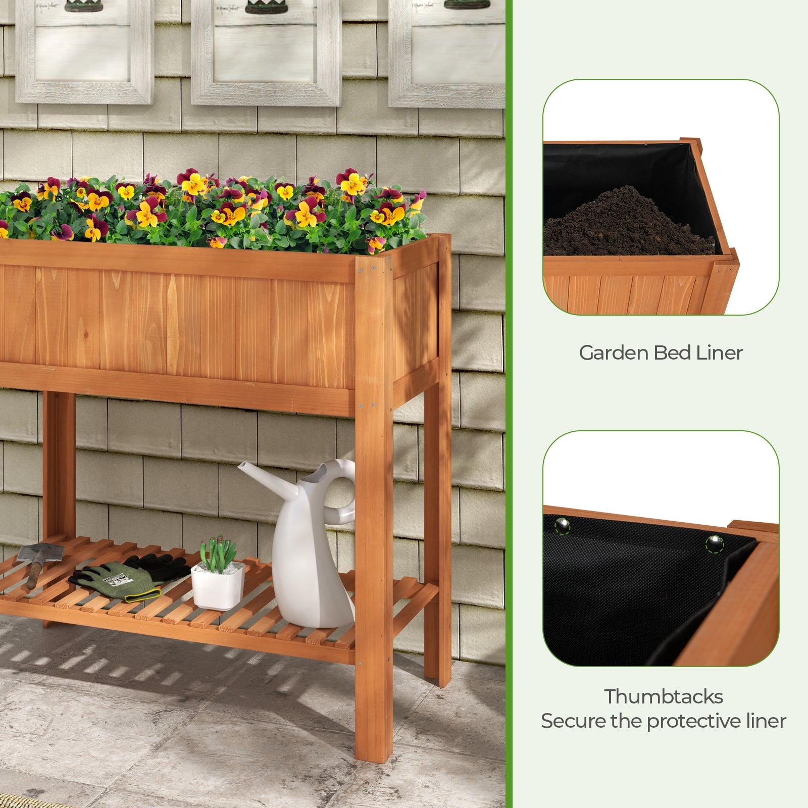 Outdoor Raised Garden Bed Fir Wood Planter Box with Bottom Storage Shelf and Protective Liner, Brown Raised Garden Beds at Gallery Canada