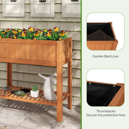 Outdoor Raised Garden Bed Fir Wood Planter Box with Bottom Storage Shelf and Protective Liner, Brown Raised Garden Beds at Gallery Canada