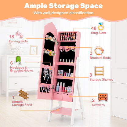 2 Pieces Kids Vanity Set and Jewelry Armoire Cabinet with Full-length Mirror, Pink Kids Vanities at Gallery Canada