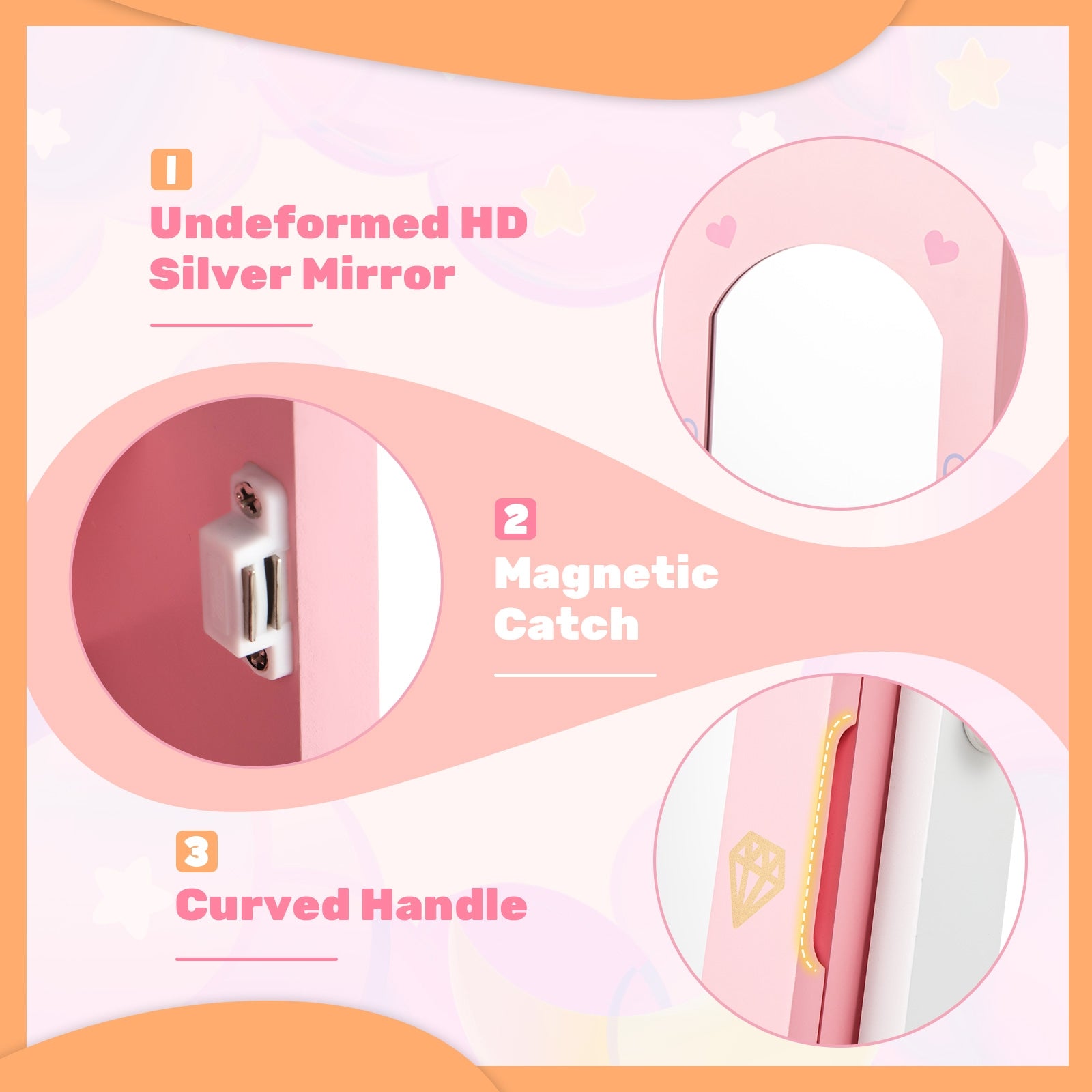 2 Pieces Kids Vanity Set and Jewelry Armoire Cabinet with Full-length Mirror, Pink Kids Vanities at Gallery Canada