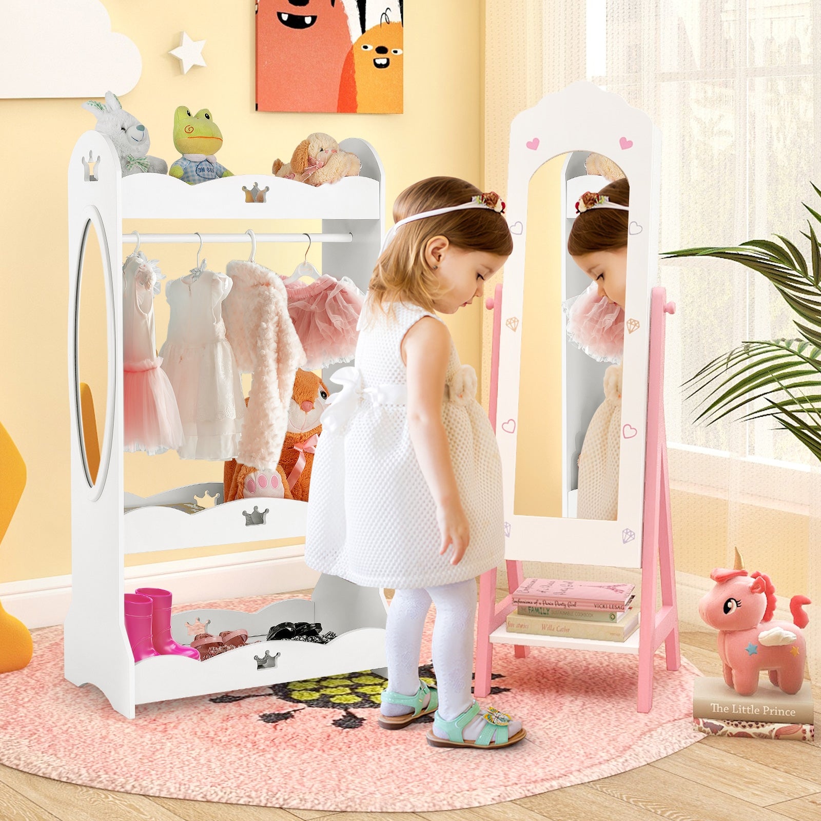 2 Pieces Kids Vanity Set and Jewelry Armoire Cabinet with Full-length Mirror, White Kids Vanities at Gallery Canada