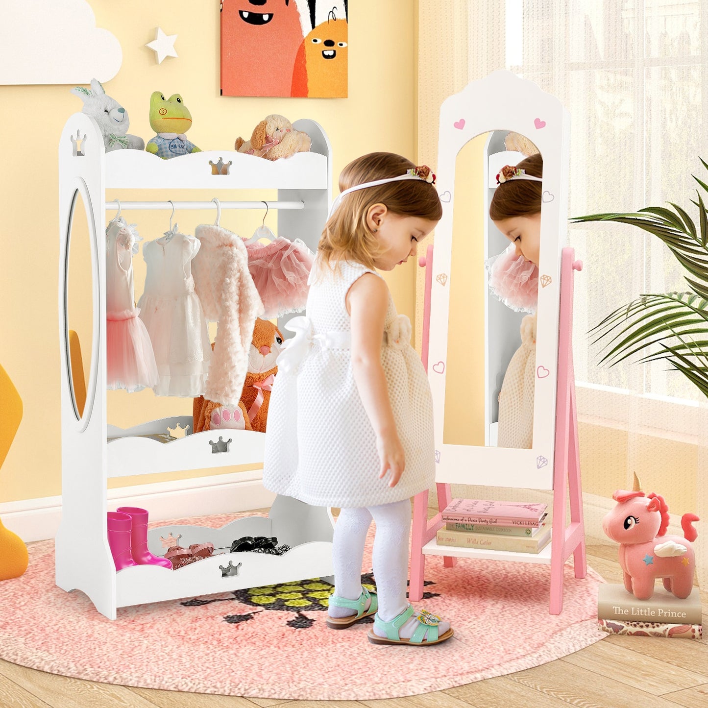 2 Pieces Kids Vanity Set and Jewelry Armoire Cabinet with Full-length Mirror, White Kids Vanities at Gallery Canada