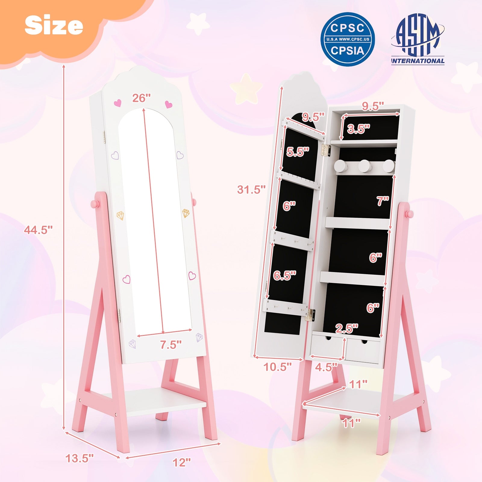 2 Pieces Kids Vanity Set and Jewelry Armoire Cabinet with Full-length Mirror, White Kids Vanities at Gallery Canada