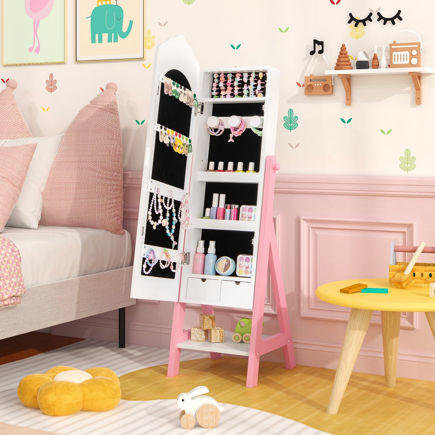 2 Pieces Kids Vanity Set and Jewelry Armoire Cabinet with Full-length Mirror, White Kids Vanities at Gallery Canada