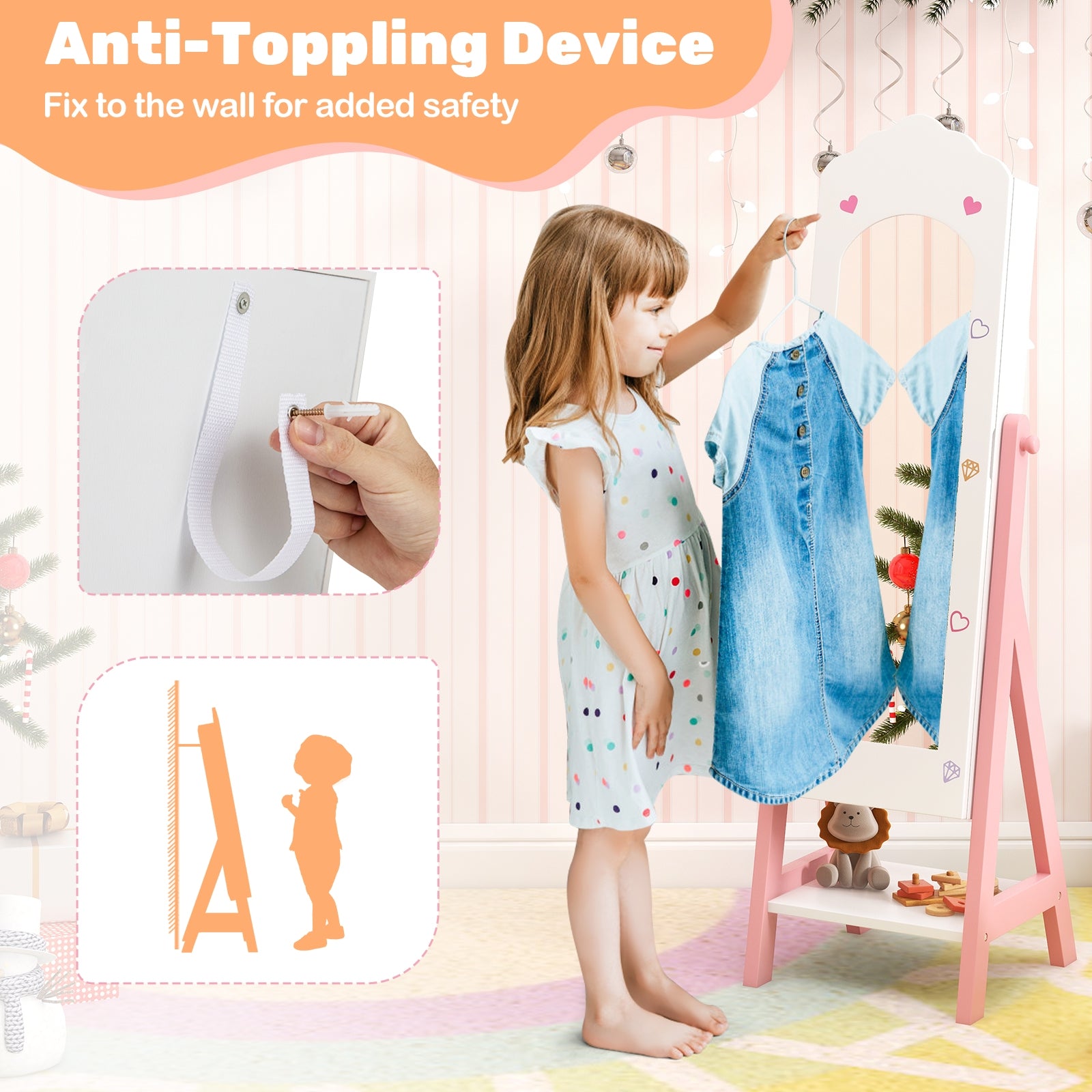 2 Pieces Kids Vanity Set and Jewelry Armoire Cabinet with Full-length Mirror, White Kids Vanities at Gallery Canada