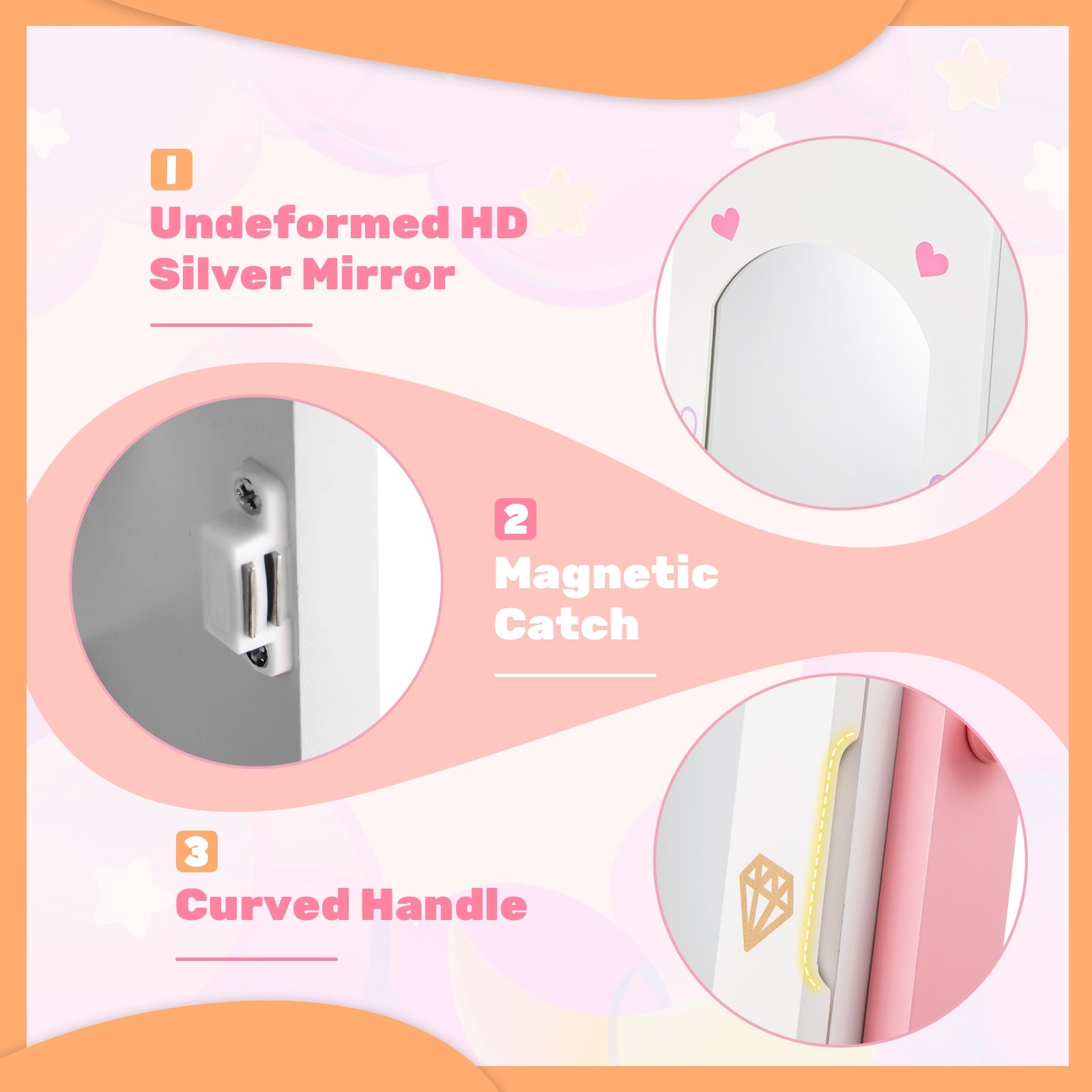 2 Pieces Kids Vanity Set and Jewelry Armoire Cabinet with Full-length Mirror, White Kids Vanities at Gallery Canada