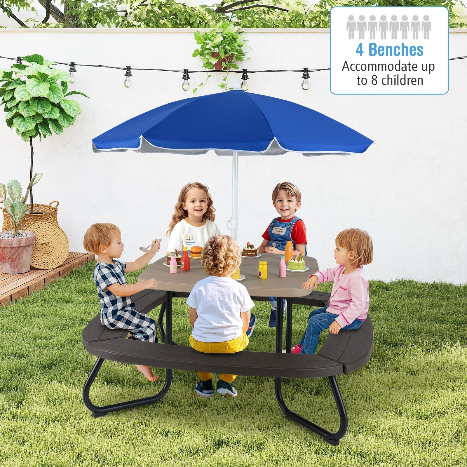 Toddler Outdoor Activity Table with Adjustable and Collapsible Umbrella, Brown Kids Chairs & Seating at Gallery Canada