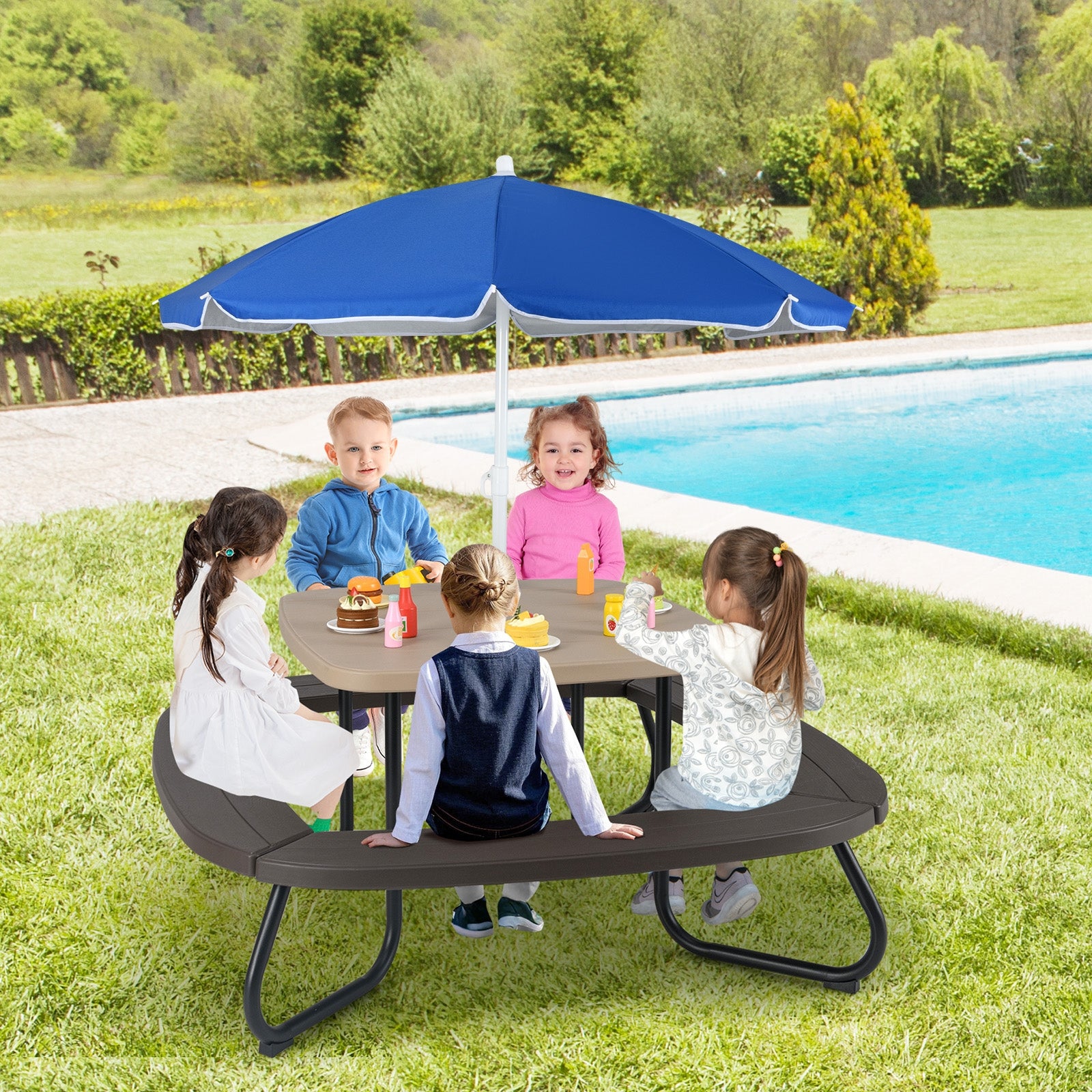 Toddler Outdoor Activity Table with Adjustable and Collapsible Umbrella, Brown Kids Chairs & Seating at Gallery Canada