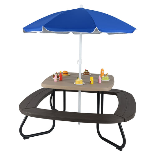 Toddler Outdoor Activity Table with Adjustable and Collapsible Umbrella, Brown