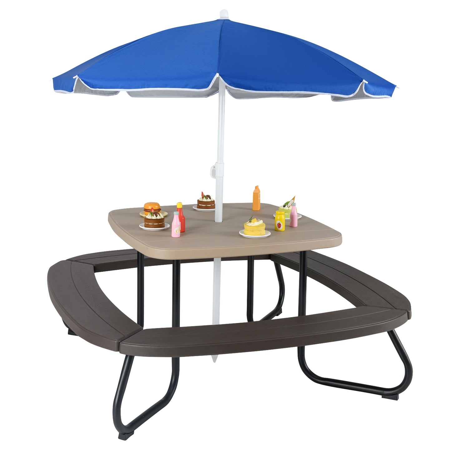 Toddler Outdoor Activity Table with Adjustable and Collapsible Umbrella, Brown Kids Chairs & Seating at Gallery Canada
