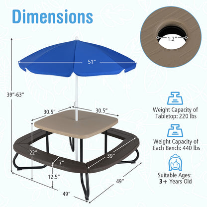 Toddler Outdoor Activity Table with Adjustable and Collapsible Umbrella, Brown Kids Chairs & Seating at Gallery Canada