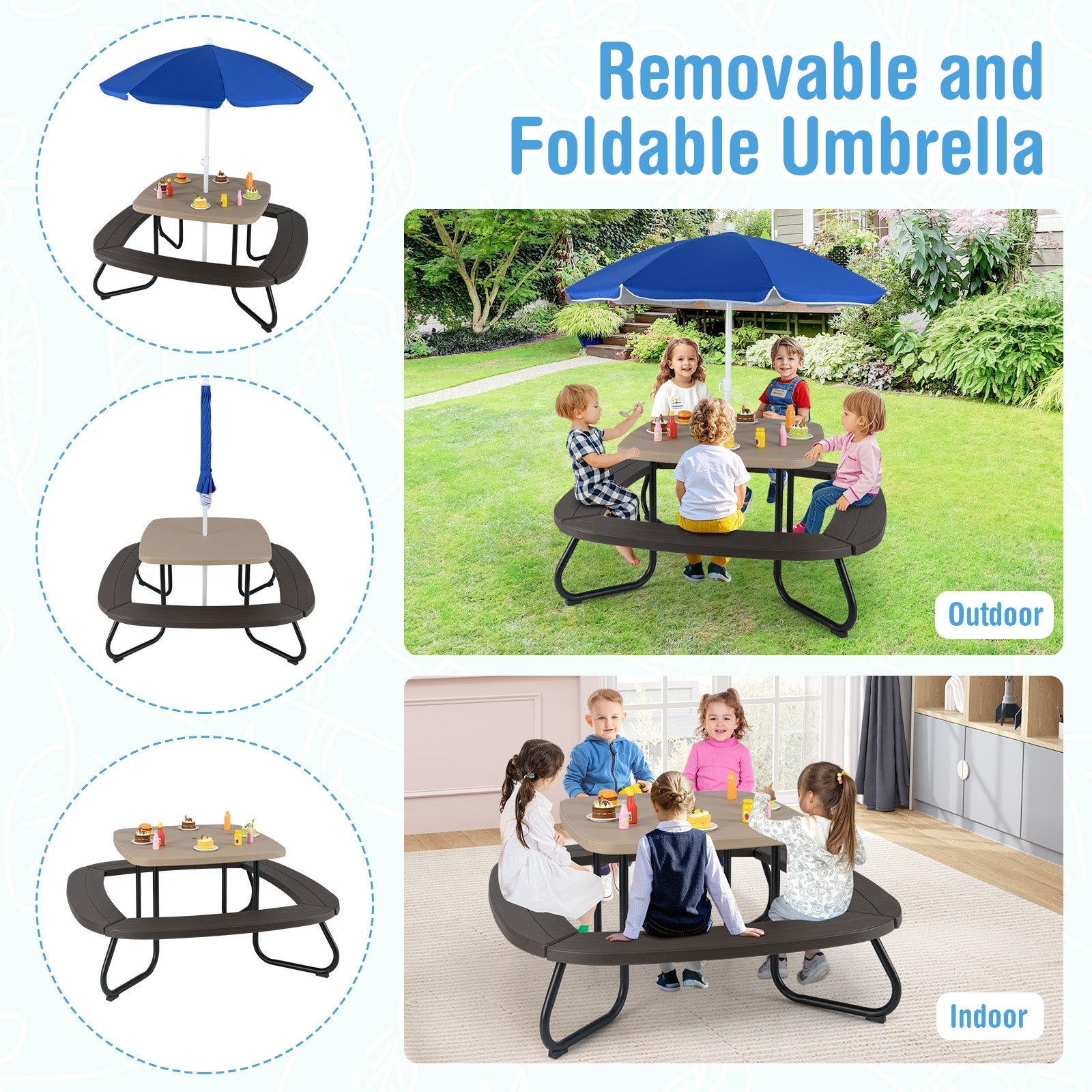 Toddler Outdoor Activity Table with Adjustable and Collapsible Umbrella, Brown Kids Chairs & Seating at Gallery Canada