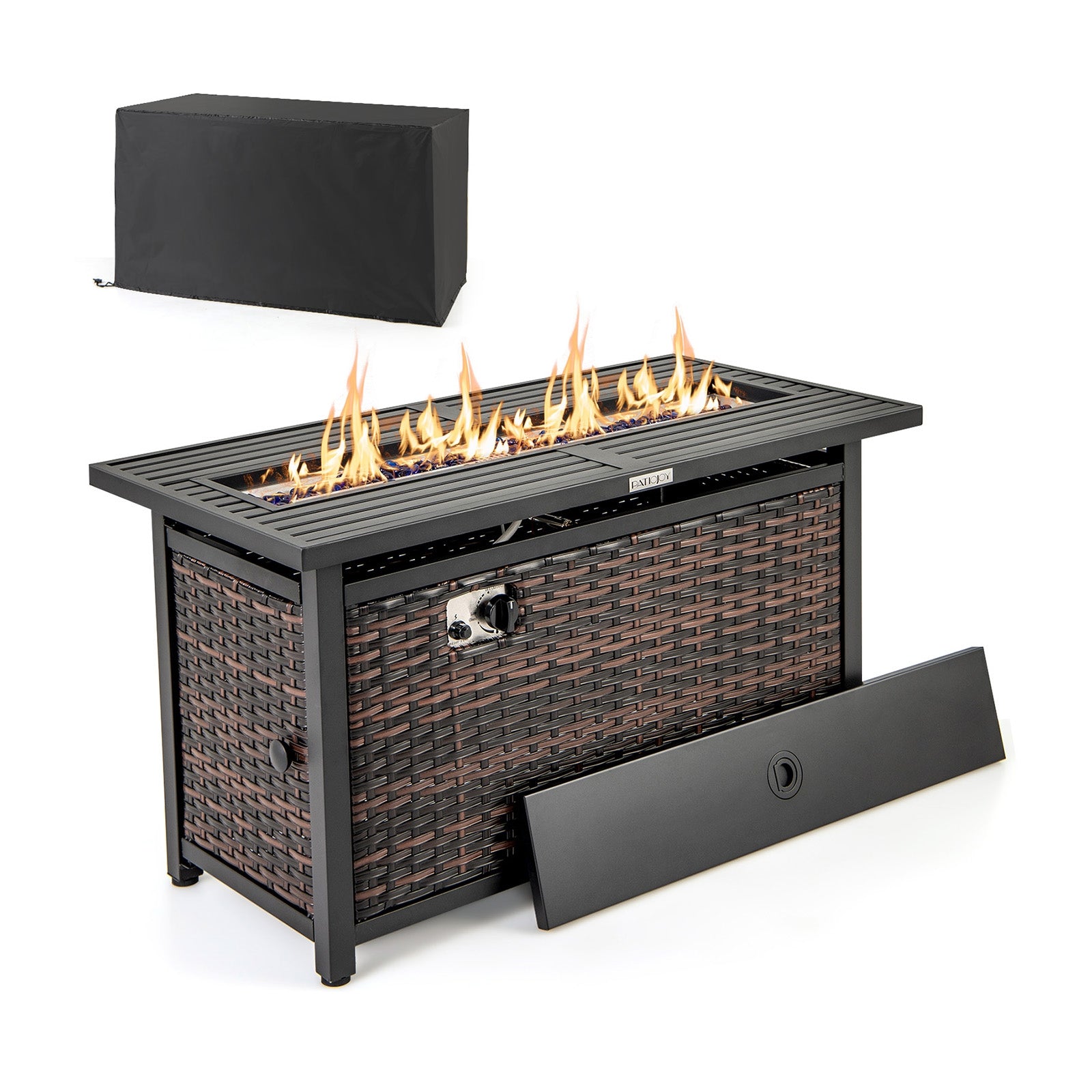 45 Inch Propane Rattan Firepit Table, Mixed Brown Fire Pit Tables at Gallery Canada