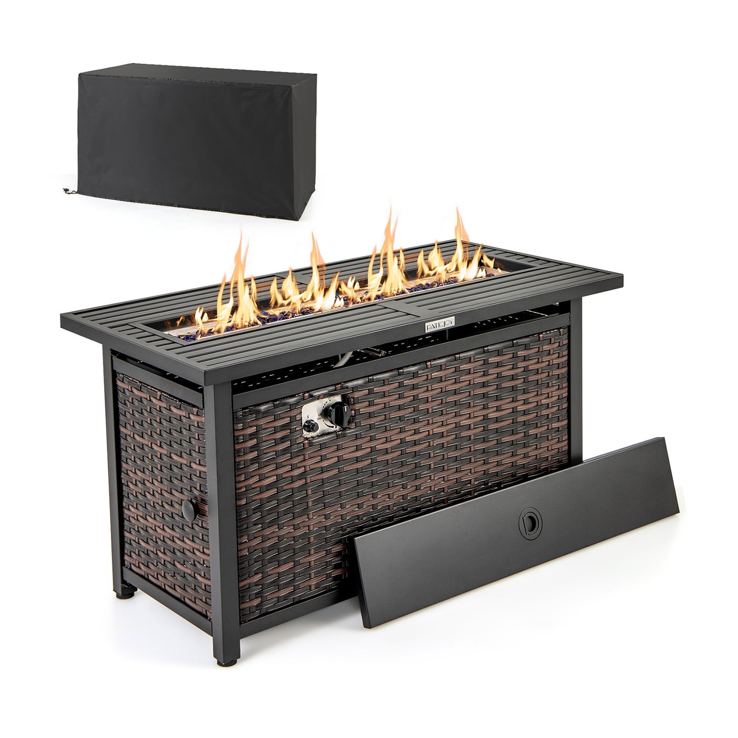 45 Inch Propane Rattan Firepit Table, Mixed Brown Fire Pit Tables at Gallery Canada