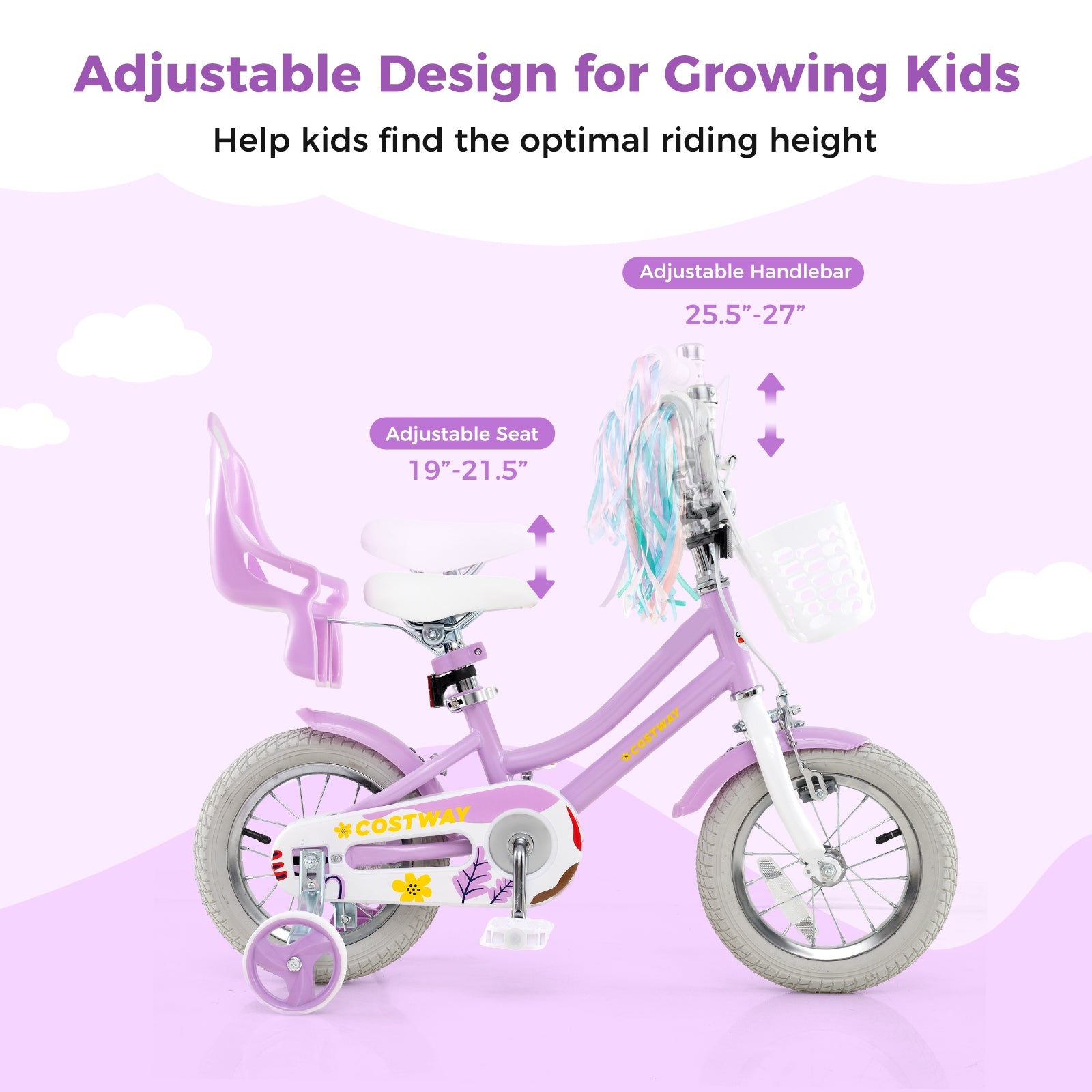 12 Inch Girls Bike Kids Bicycle with Doll Seat and Streamers for Children 3-4 Years Old, Purple Kids Bike at Gallery Canada
