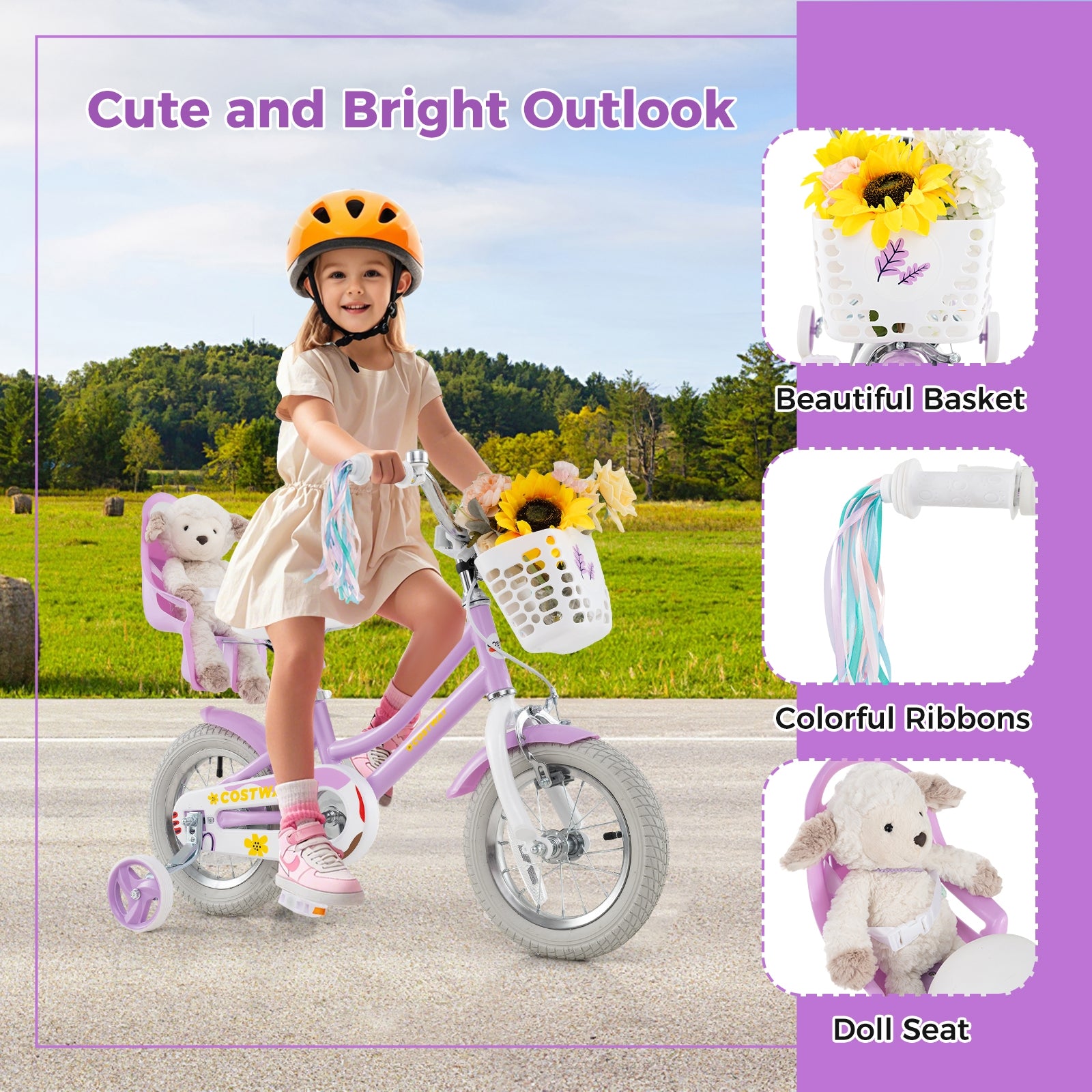 12 Inch Girls Bike Kids Bicycle with Doll Seat and Streamers for Children 3-4 Years Old, Purple Kids Bike at Gallery Canada