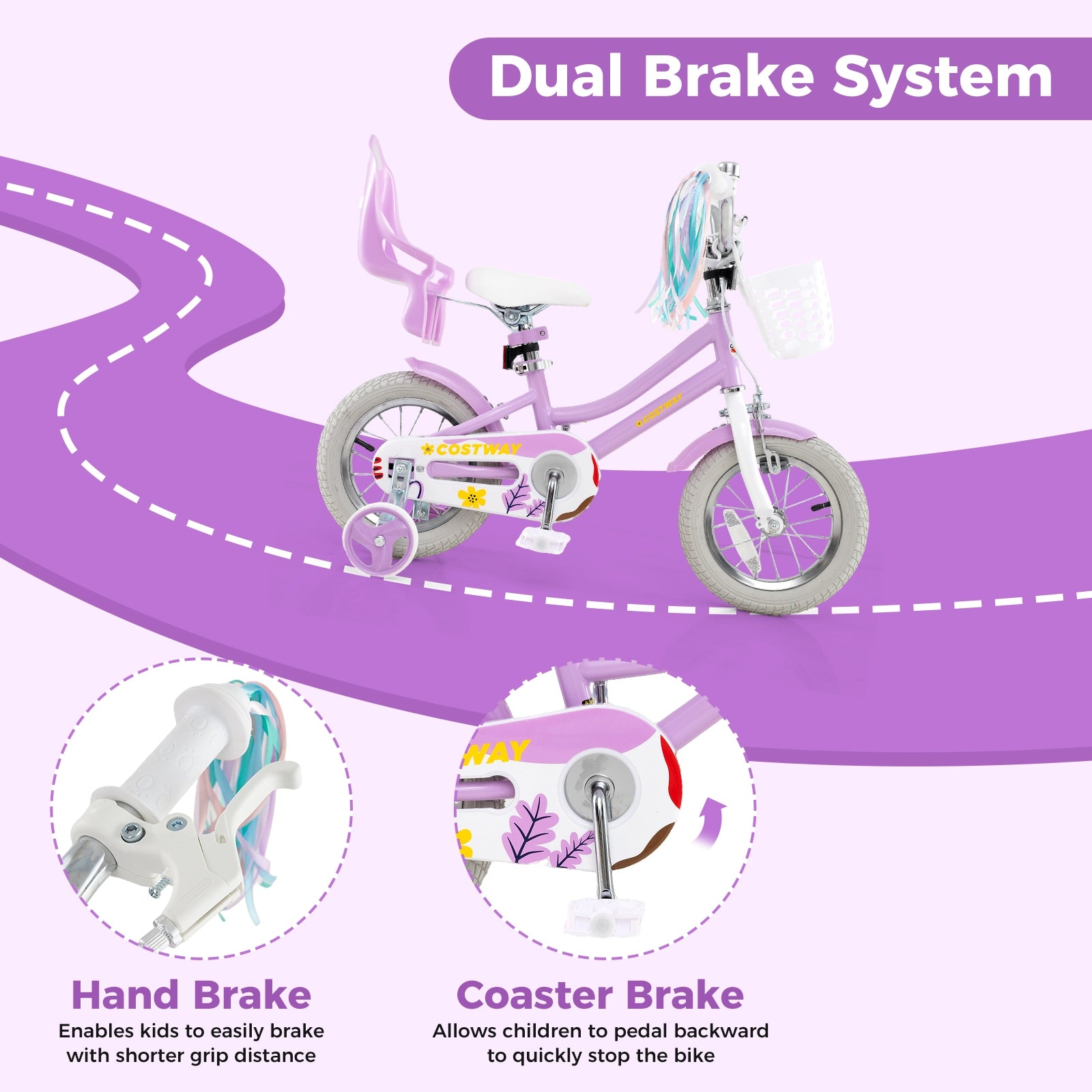 12 Inch Girls Bike Kids Bicycle with Doll Seat and Streamers for Children 3-4 Years Old, Purple Kids Bike at Gallery Canada