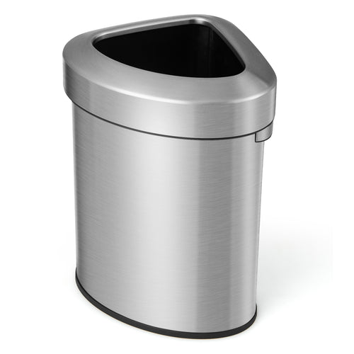 60L Stainless Corner Steel Trash Bin with Lid and Anti-slip Bottom, Silver