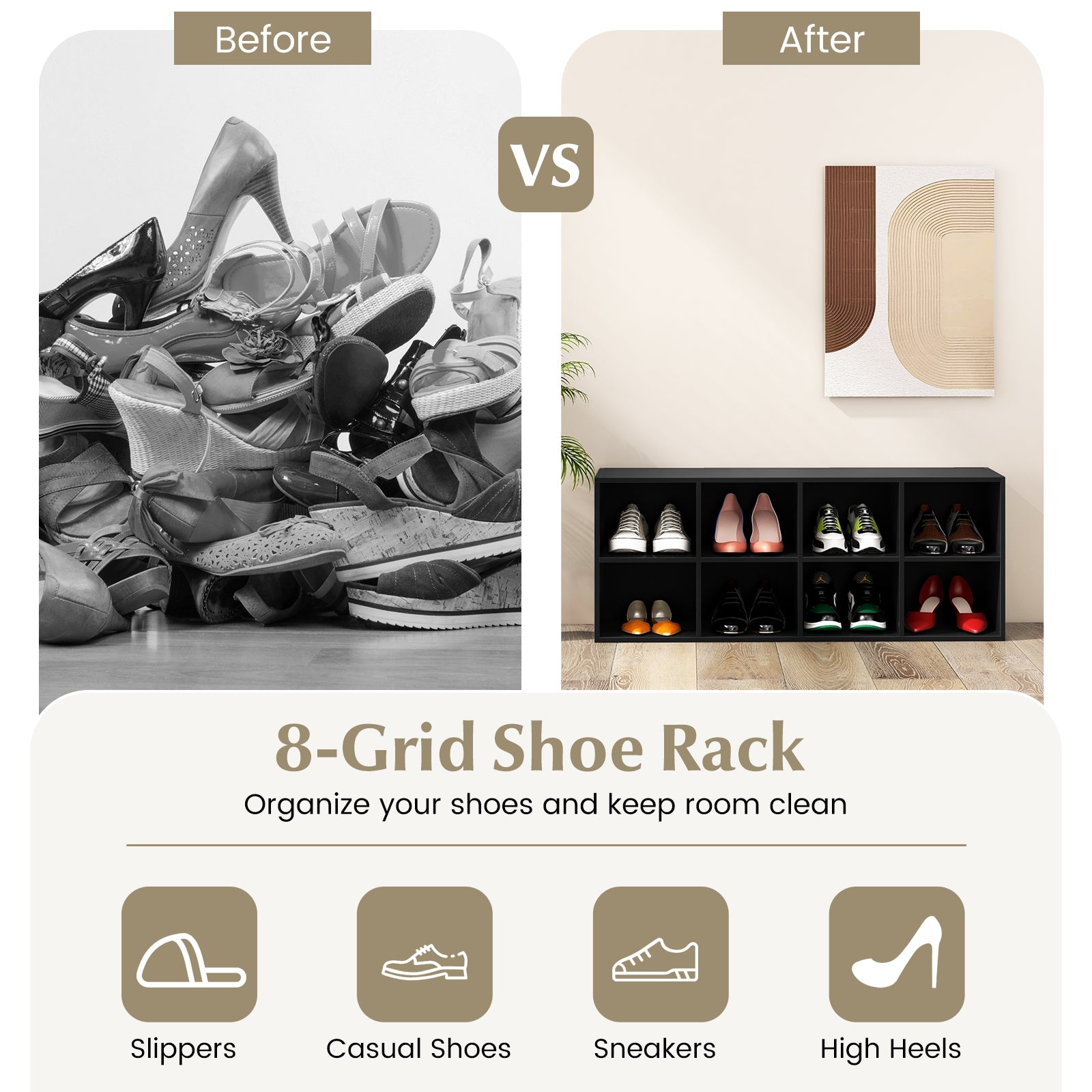 8 Cubbies Shoe Organizer with 500 LBS Weight Capacity, Black Shoe Racks & Storage Benches at Gallery Canada