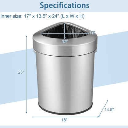 60L Stainless Corner Steel Trash Bin with Lid and Anti-slip Bottom, Silver Kitchen Organization at Gallery Canada