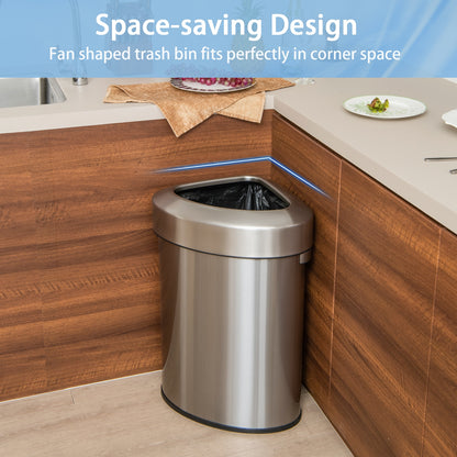 60L Stainless Corner Steel Trash Bin with Lid and Anti-slip Bottom, Silver Kitchen Organization at Gallery Canada