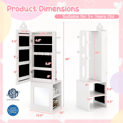 Princess Vanity Table and Stool Set Freestanding Jewelry Cabinet Armoire with Full-Length Mirror, White Kids Vanities at Gallery Canada