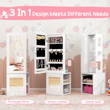 Princess Vanity Table and Stool Set Freestanding Jewelry Cabinet Armoire with Full-Length Mirror, White Kids Vanities at Gallery Canada