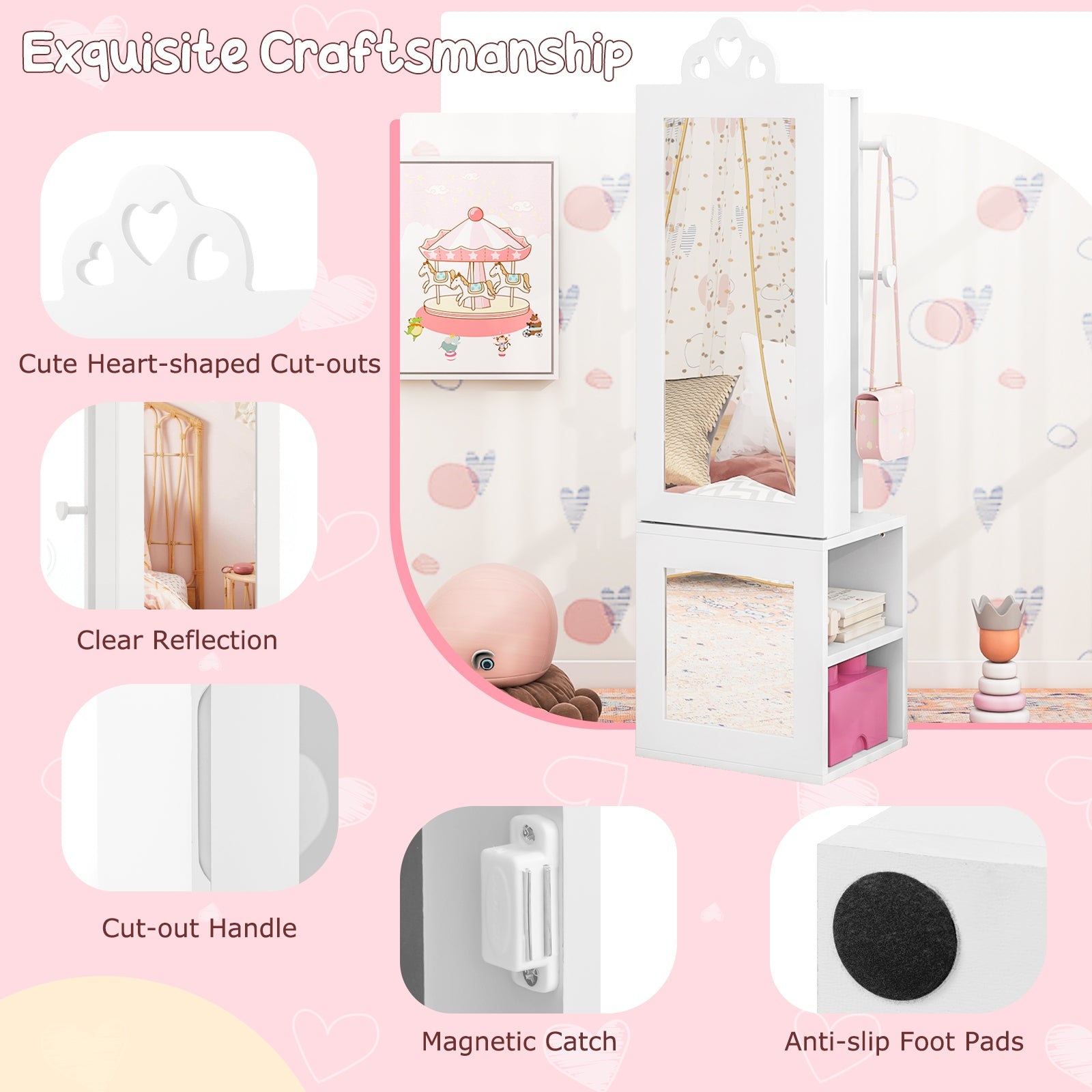 Princess Vanity Table and Stool Set Freestanding Jewelry Cabinet Armoire with Full-Length Mirror, White Kids Vanities at Gallery Canada