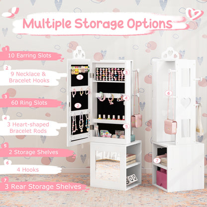 Princess Vanity Table and Stool Set Freestanding Jewelry Cabinet Armoire with Full-Length Mirror, White Kids Vanities at Gallery Canada