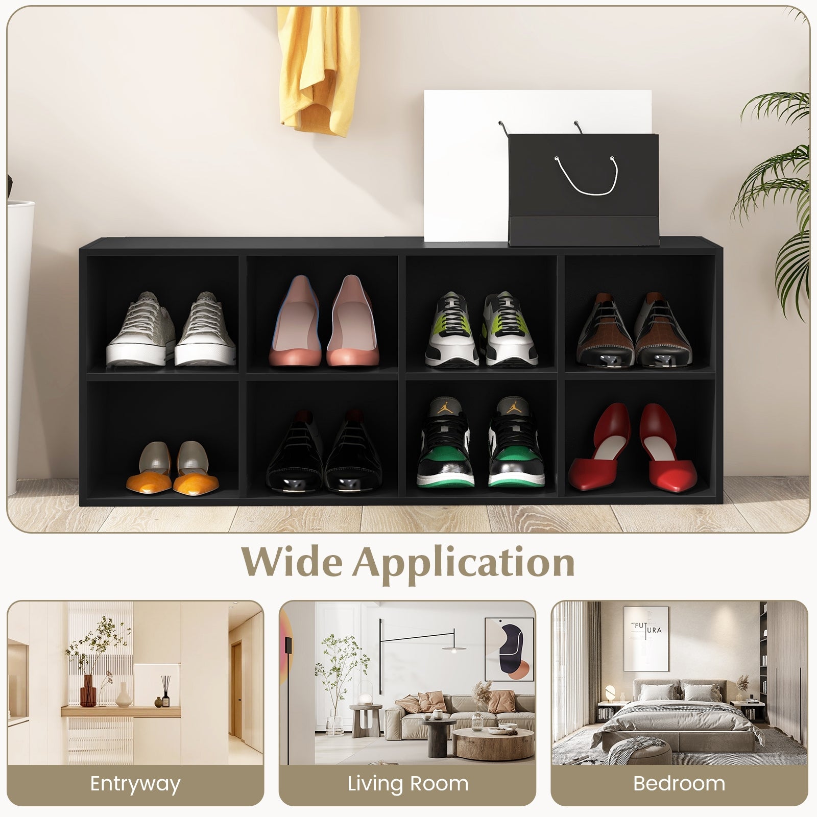 8 Cubbies Shoe Organizer with 500 LBS Weight Capacity, Black Shoe Racks & Storage Benches at Gallery Canada