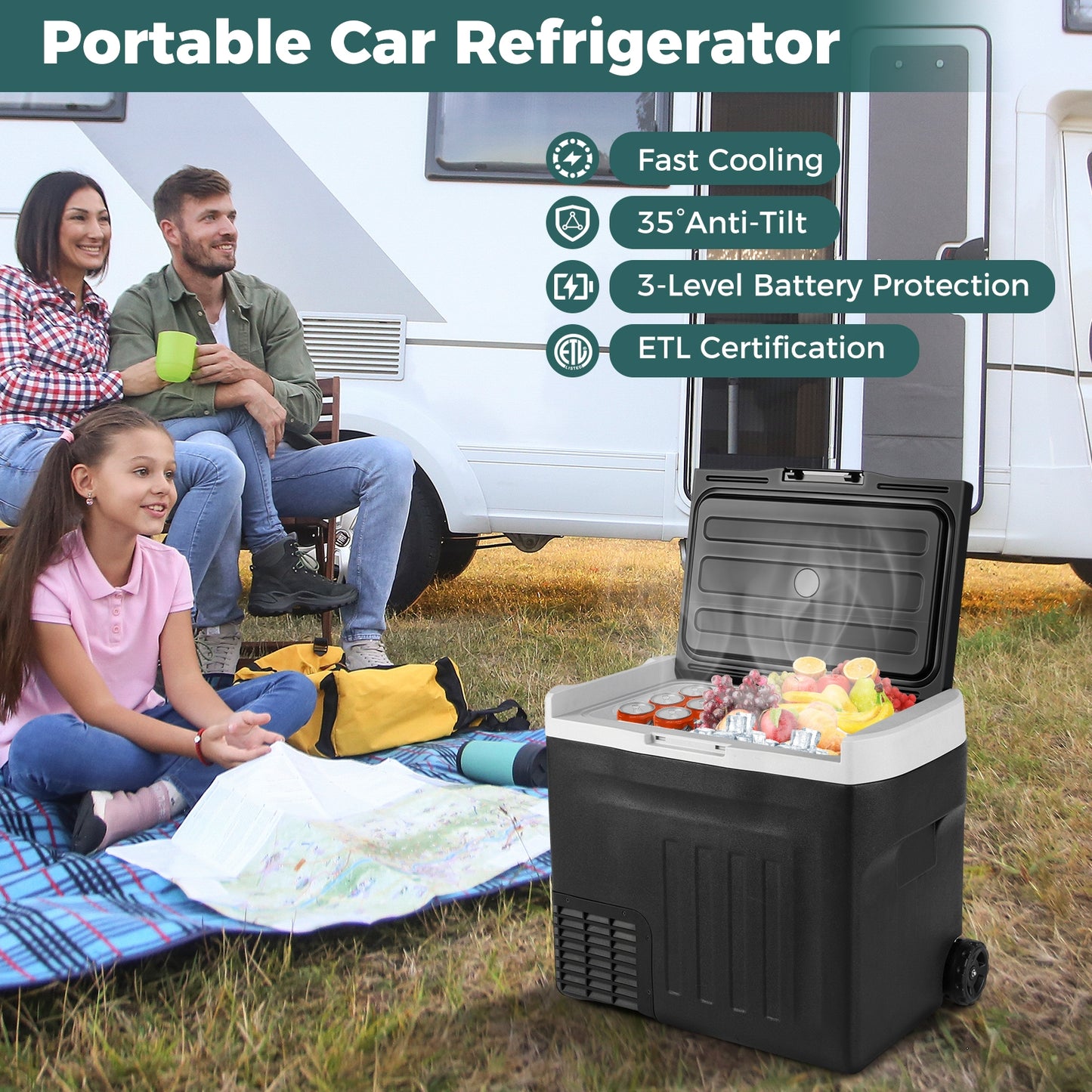 12V Car Refrigerator 42QT with Touch Panel and Removable Divider-L, Black Coolers at Gallery Canada