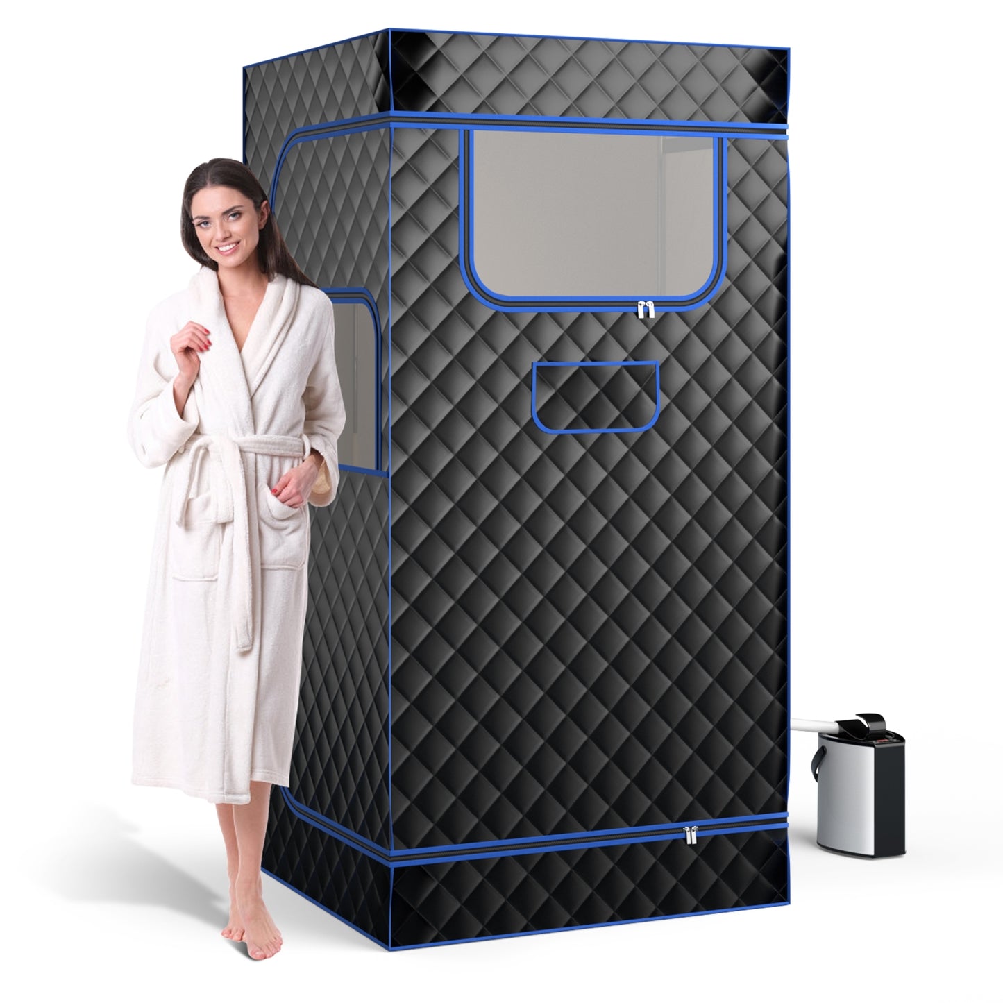 Portable Steam Sauna with 3L Steam Generator Remote Control Wood Foot Massager and Foldable Chair for Home, Black Spa & Salon Black at Gallery Canada